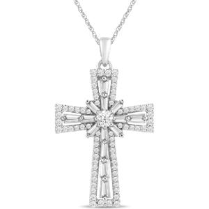 Amazon Essentials 10K White Gold Diamond Cross Pendant Jewelry Necklace (1 cttw), 18" (Previously Amazon Collection)