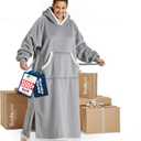 Bedsure Wearable Blanket Hoodie, Long Hooded Blanket Sweatshirt as Christmas Birthday Gifts for Women, Cozy Sherpa Hoodie for Adult, Standard, Grey