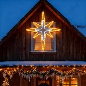 36'' Christmas Star of Bethlehem LED Star Hanging Lights Nativity Holy Family Light for Door Window Porch Wall Decoration Plug Operated Lighted Hanging Tree Topper(White, Warm Light)