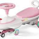 Kids Electric Ride On Car 12V - Electric Wiggle Car with Rechargeable Battery, LED Lights & Music,Anti-Rollover for Boys Girls Ages 3-8, Indoor/Outdoor Toy Vehicle up to 150 lbs (White)