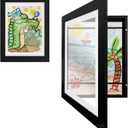Kids Art Display and Photo Frame A4 Double Magnetic Closure for Wall or Stand, Holds 100 Artworks MDF Wood & Shatter-Resistant Plexiglass 13 9.5 0.8 in - (Black)