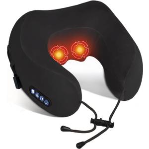 Electric Neck Massager,Portable Heated Kneading Massage Cushion Pillow,Rechargeable Shoulder Neck U-Shaped Massage Shiatsu,for Pain Relief at Home,Car,Office,Travel(Black)