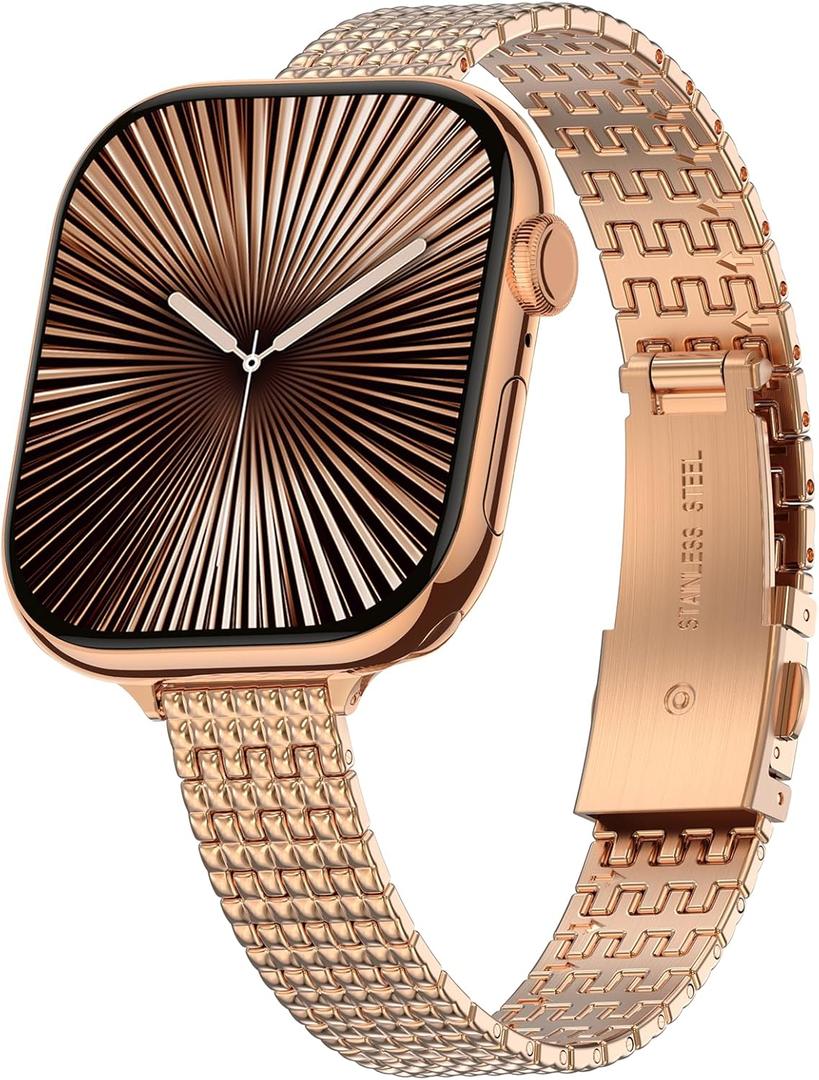 Slim Metal Bands Compatible with Apple Watch Band 38mm 40mm 41mm 42mm 44mm 45mm 46mm 49mm, iWatch Stainless Steel Bands Series 11 10 9 8 7 6 5 4 3 2 1 SE Ultra for Women