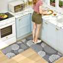 KIMODE Anti Fatigue Cushioned Kitchen Floor Mats,Floral Kitchen Rugs Sets of 2 Non Slip,Waterproof Ergonomic Memory Foam Kitchen Rug Carpet for Laundry Sink Office Home,Grey