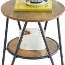 2 Tier Round Side Table, Rustic Brown End Table with Metal Frame for Small Spaces, Accent Coffee Table, Sofa Table, Nightstand Table for Living Room, Bedroom