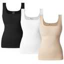 OLCHEE Womens Shapewear Tank Tops Tummy Control Square Neck Seamless Ribbed Compression Slimming Body Shaper - Black White Beige, Size Small