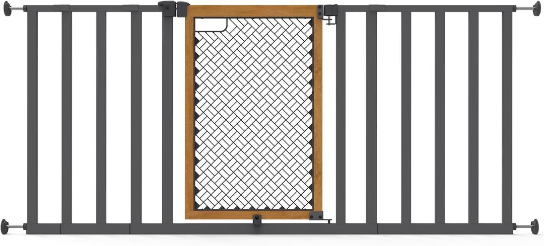 Ingenuity Ingenuity Thruway 60XW Series Extra Wide Safety Pet&Baby Gate,30"-60" Wide,26" Tall,Pressure or Hardware Mounted,Install Wall to Wall in Doorway or Stairway–Honey Oak Stained Wood&Metal