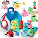 Esjay Montessori Toys for Toddler 1 Year Old, Garden Plants and Bugs with Rattle Squeaker Planting Stacking Color Matching, Sensory Learning Baby Toy 12 18 Months, Gift for 1 2 3 Toddlers Boys Girls