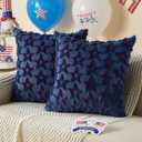 DFXSZ 4th of July Pillow Covers 20x20 inch Set of 2 4th of July Decor Red Embroidery Star Decoration Soft Plush Faux Fur Jacquard Throw Pillows Independence Day Decorations for Home Sofa PTK027A20