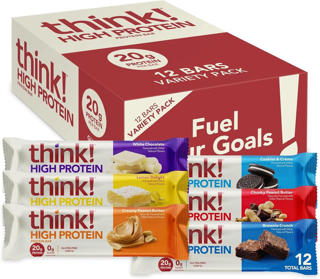 think! Protein Bars, High Protein Snacks, Gluten Free, Kosher Friendly,Variety Pack, Nutrition Bars, 2.1 Oz per Bar, 12 Count (Packaging May Vary) 

05 OCT 2026