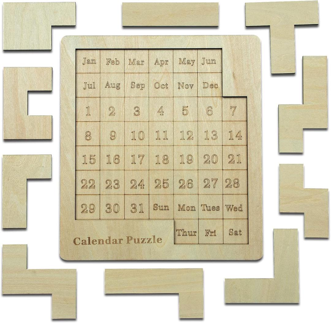 Calendar Puzzle - Daily Calendar Puzzle Wooden,Challenge 365 Days Date and Week, Advent Calendar.Size9.8 x 7.8inch
