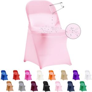 36 PCS Waterproof Stretch Spandex Folding Chair Covers, Dining Room Chair Slipcovers Protector for Wedding, Banquet, Party, Holidays, Celebration and DecorationPink