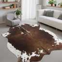 DweIke Faux Cowhide Print Rug for Living Room, 2.3 x 3.6 ft Dark Brown Western Animal Cow Hide Rugs, Non Slip Cool Cow Skin Carpet for Bedroom Dining Room Farmhouse Entrance Home Decor