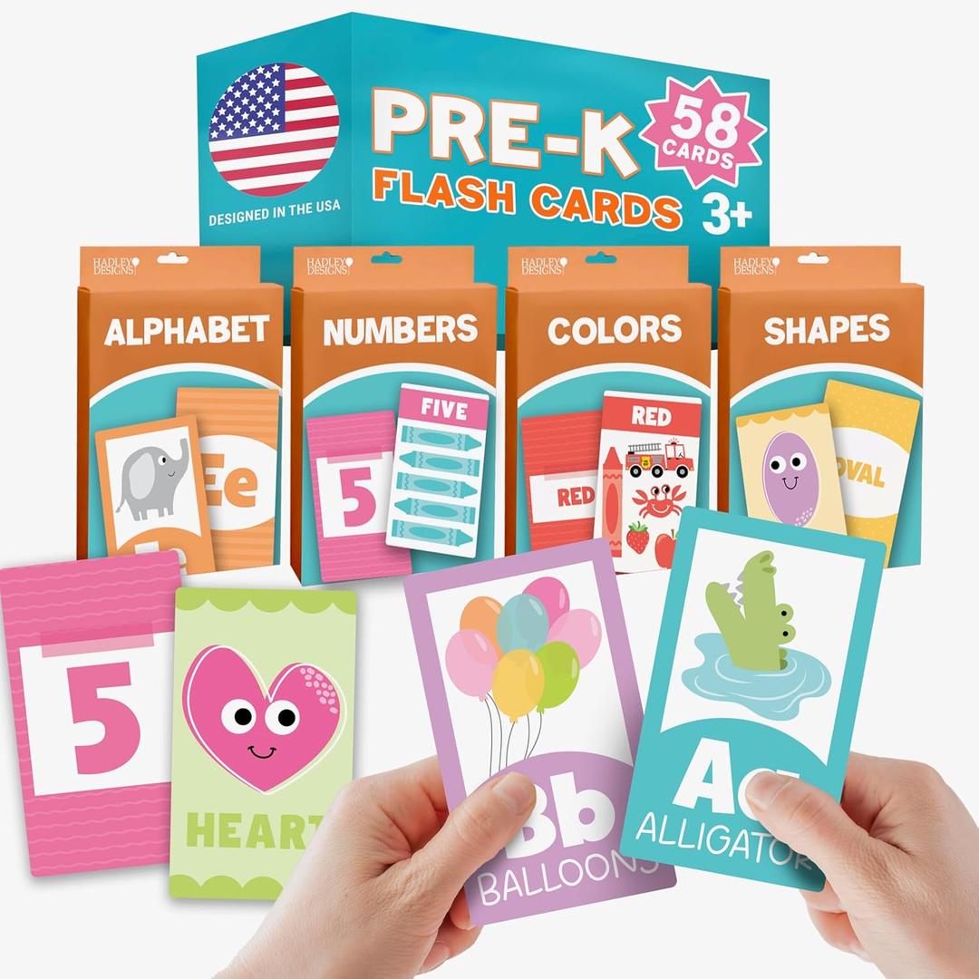 Alphabet Flash Cards for Toddlers 1-3 - Kindergarten Toddler Flash Cards Ages 2-3, Preschool Letter Flashcards for Toddlers 1-3, 58 Learning Numbers Shapes Colors ABC Flashcards for Kids Ages 3-5