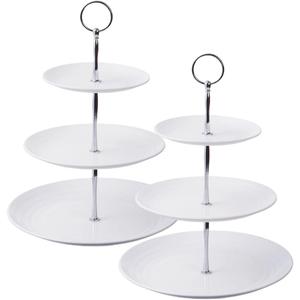 2 Pack Plastic Small Dessert Cupcake Stand, 3 Tier Cup Cake Holder Tower for Tea Party/Birthday/Wedding, Plastic Tiered Serving Tray (Silver Metal Rod)