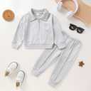 HAPPYMA Toddler Clothes Baby Boy Girl Fall Polo Long Sleeve Top and Solid Casual Pants Winter Outfits (Grey, 5-6X) (Gray)