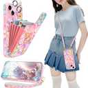 for iPhone 15 Plus Case Wallet Crossbody with Card Holder,Retro Oil Painting 3D Flower Case with Wrist Strap&360Ring Stand [Screen Protector+Camera Lens Protector] Flip Phone Cover,Rose Gold