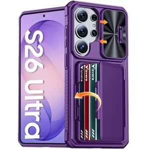 Vizvera for Samsung Galaxy S26 Ultra Case Wallet RFID [Cards Holder][Camera Cover][Edge Raised] Full Body Rugged Shockproof Silicone Phone Case for Galaxy S26 Ultra 6.9" 2026,Purple