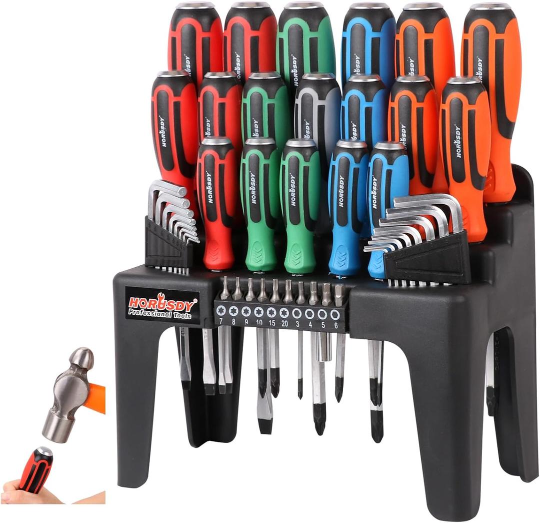 HORUSDY 44-Piece Magnetic Screwdriver Set with Go-Thru Steel Blades | High Torque, Plastic Racking