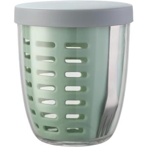 Reusable Portable Fruit Cups with Lid, Removable Colander, and Stainless Steel Fork | 20oz Fruit Storage Containers for Fridge with BPA-Free, Leak-proof, Easy-to-Clean, Fresh-Keeping (Green)