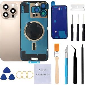 Perzework Rear Back Glass Replacement for iPhone 16 Pro Max 6.9-inches + Pre-Installed Plate and Camera Frame and Lens  (Desert Titanium)