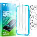 Pack of 2, SMARTDEVIL 3 Pack Screen Protector for iPhone 14 Pro with 3-Pack Camera Lens Protector, 9H Clear Tempered Glass Film [Military Grade Shatterproof], Alignment Frame