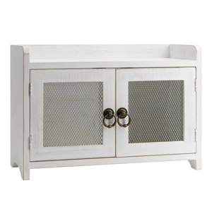 COLLECTIVE HOME - Storage Cabinet, Mini Countertop Cabinet, Distressed Wood Organizer for Kitchen Living Room Bedroom Bathroom Office with Magnetic Door, 14.5 x 6.5 x 10 (White)