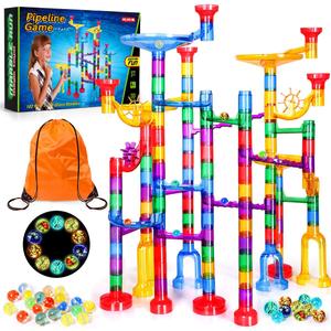 Meland Marble Run - 132Pcs Marble Maze Game Building Toy for Kid, Marble Track Race Set & STEM Learning Toys for Boy Girl Age 3 4 5 6 7 8 9+ (102 Translucent Marbulous Pcs & 30 Glass Marbles)