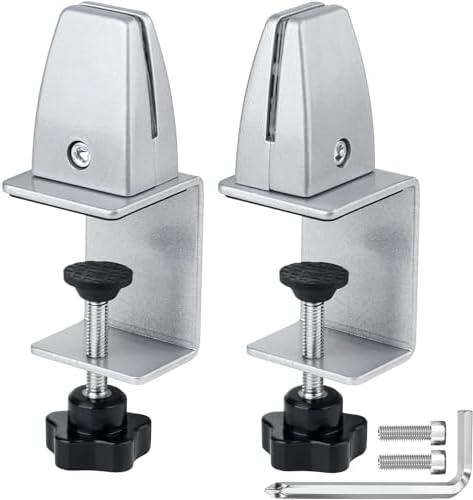 2 Packs Sneeze Guard Support, Aluminum Adjustable Partition Clamp, Acrylic Desk Divider Support, Desk Shield Clamp Privacy Panel for Counter