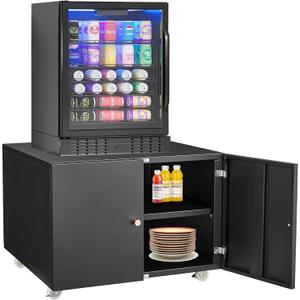 Mini Fridge Stand with Storage, Mobile Mini Fridge Shelf with 4 Wheels, Refrigerator Stand Table for Dorm, Small Refrigerator Stands Storage Cart Printer Stand with 2 Doors 17.7 in H Black