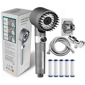 Ion Shower Drops Head Filtered Showerhead With Five Filters,Filtered Shower Head With Handheld,High Pressure Turbo Showerhead,Reusable,Adjustable Settings With Hose ok