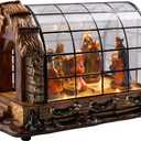 MUMTOP Lighted Christmas Village Nativity, Holy Family Nativity Figurine Set with Warm Lights, Muscial Battery Operate Christian Greenhouse Xmas Tabletop Decor