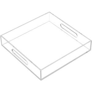 Clear Sturdy Acrylic Serving Tray with Handles - 10x10Inch - Coffee, Appetizer, Breakfast, Butler Tray - Kitchen Countertop & Vanity Table Organizer