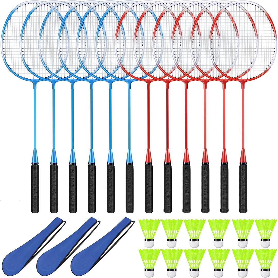 12 Pc Badminton Racket Set, Blue White, Red White