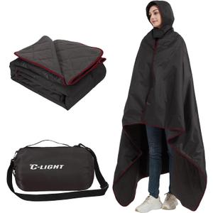 C-LIGHT Outdoor Hoodie Blanket - Stadium Blankets Waterproof Windproof - Emergency Warm Blanket for Rain&Cold Weather - Perfect for Picnic, Camping, Outdoor Sports Event, Stadium, Beach (Large)