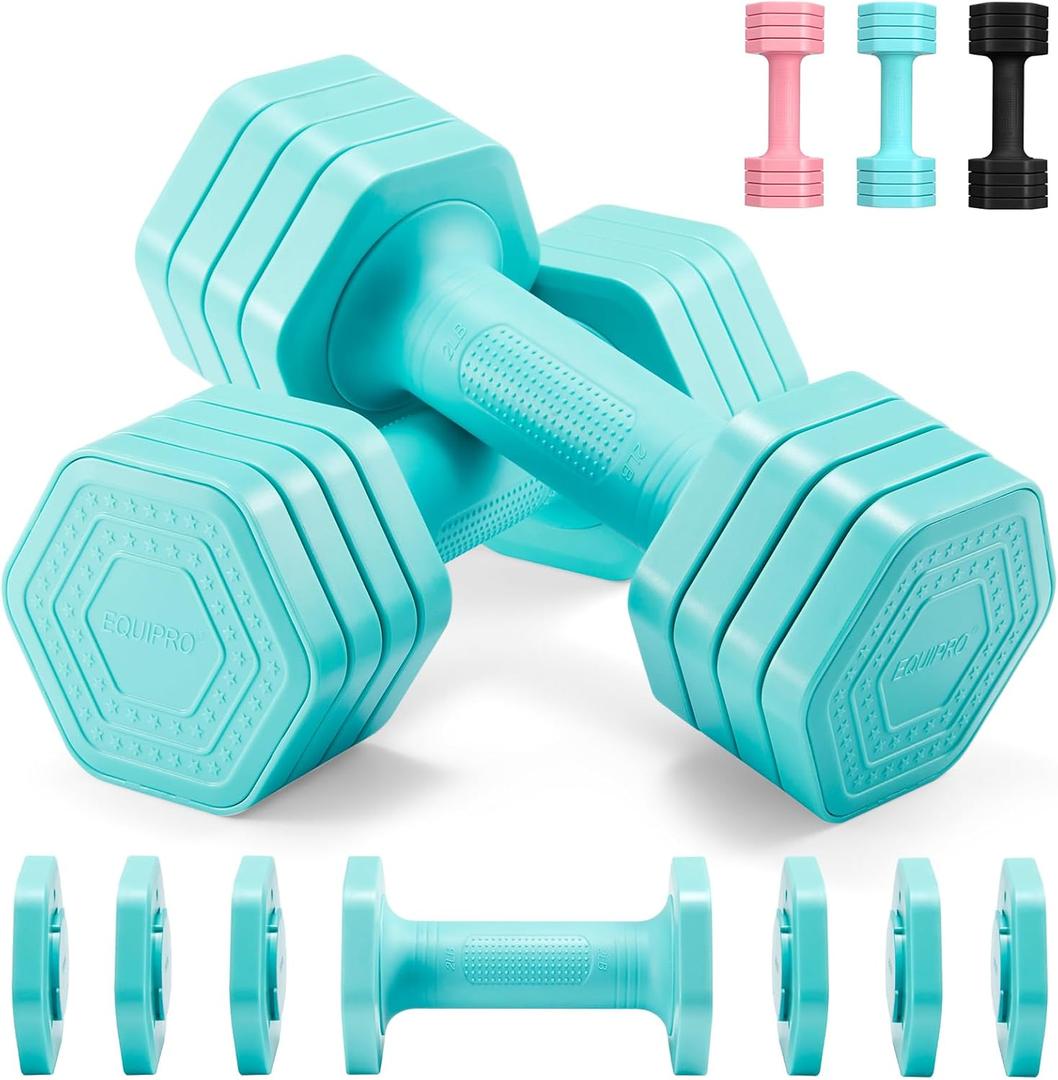 EQUIPRO Adjustable Dumbbell Set, 4 in 1 Free Weights Dumbbells Set for Women, Weights for Women at Home, 2lb 3lb 4lb 5lb with TPU Soft Rubber Handle for Home Gym Exercise Training (Blue)