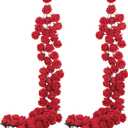 2 Pcs Red Artificial Rose Vine Hanging Faux Flowers Garland for Wedding Anniversary Birthday Party Background Arch Garden Home Wall Room Decor