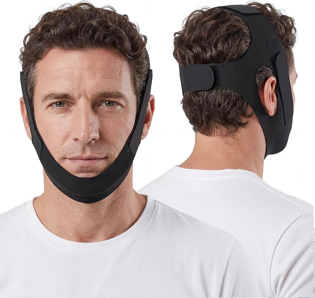 Anti Snoring Chin Strap for Sleeping Adjustable, Breathable & Comfortable Snore Stopper Device for Men & Women Effective Mouth Tape Alternative for Better Sleep & Apnea Relief (Black)