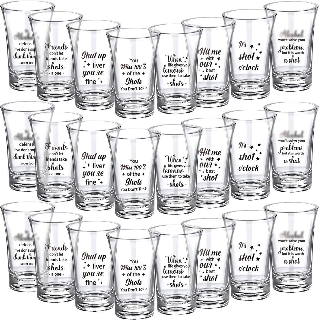 Skyley 24 Pcs Funny Shot Glasses for Adult Acrylic Party Shot Glasses 1.2 Ounce Mini Cup Party Favors Guests Mini Cup Bulk for Guests Adult Birthday Drinking Gifts Supplies
