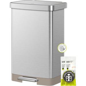 EKO Hudson Matte Stainless 50 Liter/13.2 Gallon Step Trash Can with Rear Trash Bag Storage Compartment