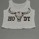 Women's Cowgirl Country Concert Sleeveless Cropped Tank Top Summer Casual Cowboy Shirt Western Graphic Top Cute Outfit (White--cow Bull), Small