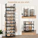 VTRIN 10 Tiers Tall Shoe Rack Holds 20-25 Pairs of Shoes Sturdy Vertical Shoe Organizer with 18pcs Hooks Stackable Narrow Shoe Rack for Closet, Entryway Black