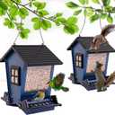 LSCQYYCC-Bird Feeder Squirrel Proof Metal Hanging for Outdoor Wild Bird Seed, with Bilateral Weight-Activated Perches, Large Feeder That Attracts Cardinals, Chickadees, and More Birds-One in Blue