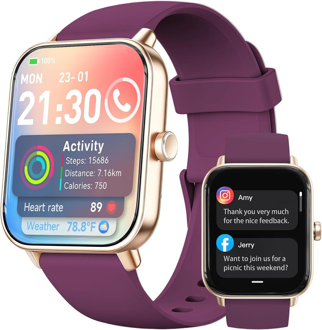 Smart Watch for Women,1.85 inch AMOLED Touchscreen for Android & iPhone Alexa Built-in Bluetooth Calls,Fitness Watch 110+ Sport Modes Heart Rate/Sp02/Sleep/Calories Monitor IP68 Waterproof