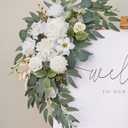Faux Flower Swag Set of 2 for Wedding Welcome Signs Floral Swag Wedding Reception Ceremony Signs Decor (A-White)
