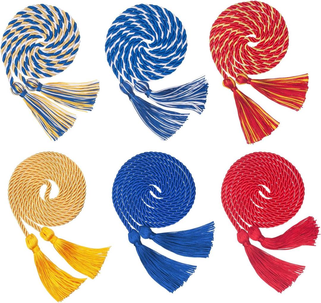 2 x 6 Pack Graduation Cords, Graduation Honor Cords Braided Tassels Cord for 2026, 68” Long Polyester Yarn Honor Ropes for 2026 Grad Decorations, Party Ceremonies