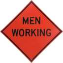 MorningRo 36" x 36" MUTCD TTC Compliant Safety Orange Mesh, Rollup Traffic Control Sign Non Reflective Fluorescent Vinyl Orange MEN WORKING Metal Sign, Fiberglass Cross Ribs for 36"