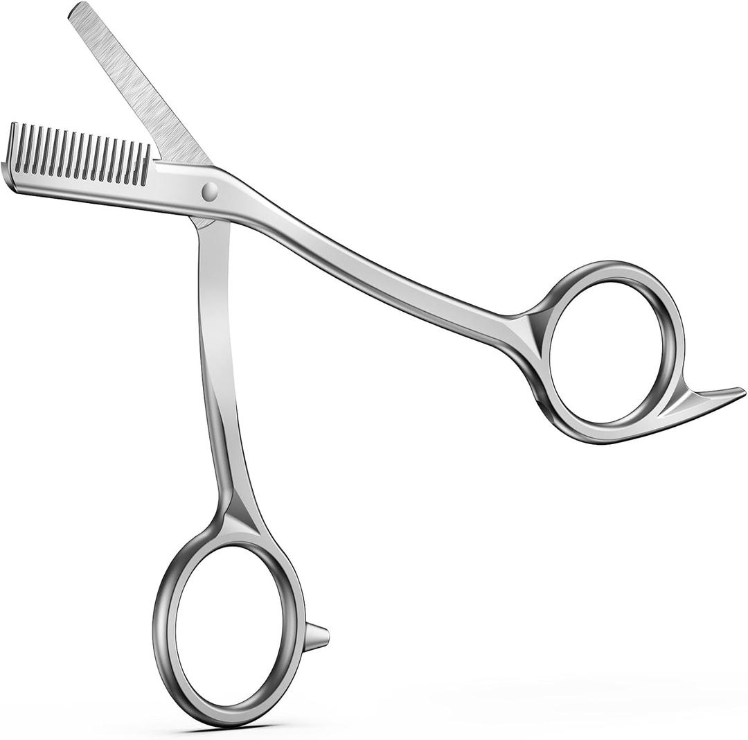 FERYES Eyebrow Trimmer Scissors with Combs, Stainless Steel Scissor & Comb in One, Precision Eyebrow Trimming Scissors for Women and Men (Silver)