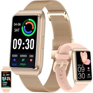 ZPIMY 1.47" AMOLED Smart Watch for Women, Mens Smartwatches,Fitness Tracker Smartwatch for Android iPhones, Digital Watches Step Counter, 2 Straps (Gold)