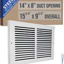 Fits 14x8 Duct Opening | Steel Baseboard Return Air Grille by Handua | Vent Cover Grill | 7/8" Margin Turnback [Depth] to Fit Baseboard | White | Outer Dimensions: 15.75"W X 9.75 "H
